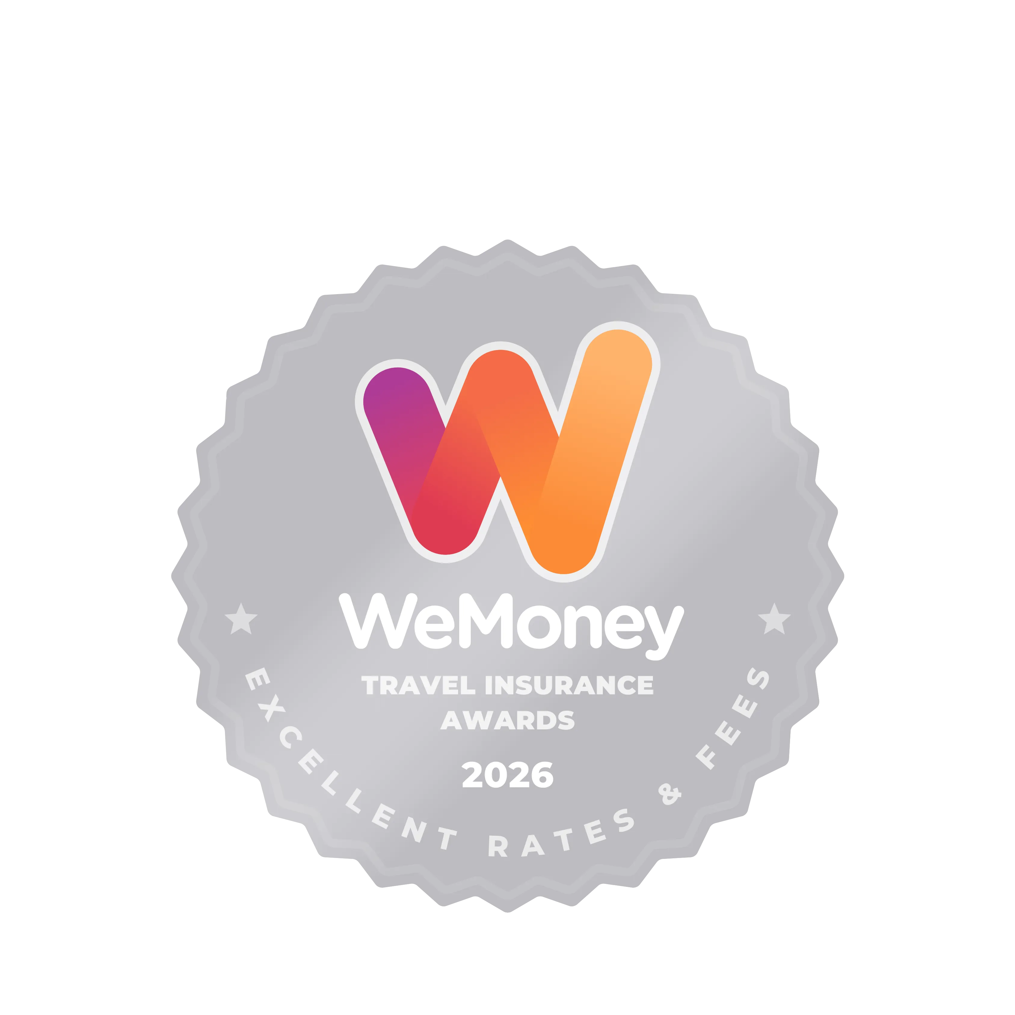WeMoney Travel Insurance Awards 2026 Excellent Rates and Fees finalist badge for Tick Travel Insurance.